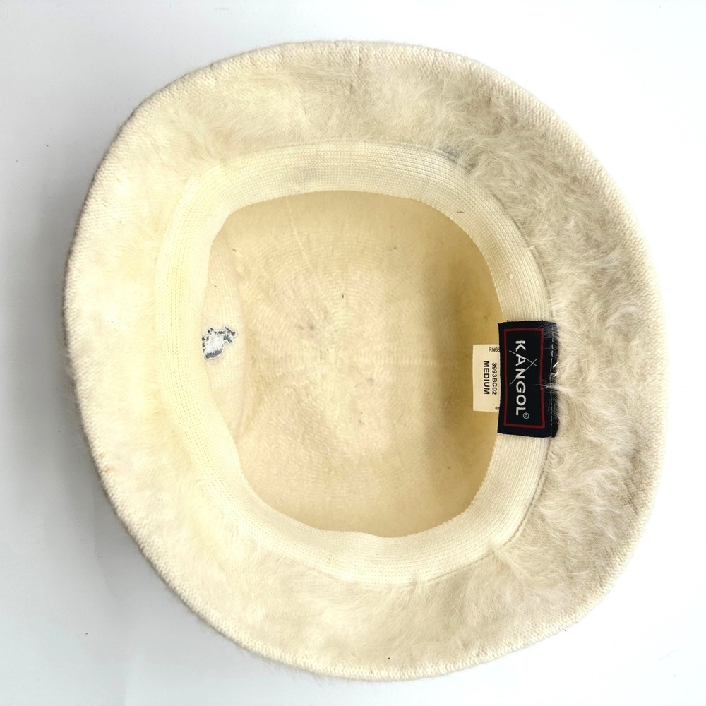 Vintage Kangol Furgora Bin Bucket Hat Off White Cream Fuzzy Angora Blend Medium - Picture 6 of 10